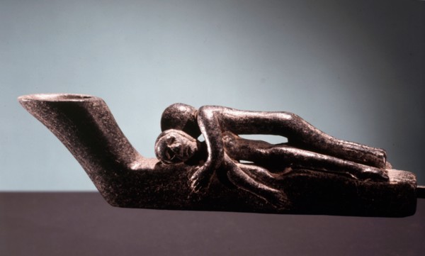 Ceremonial stone pipe with erotic scene