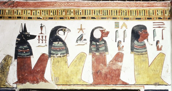 A detail of a wall painting in the tomb of Queen Nefertari