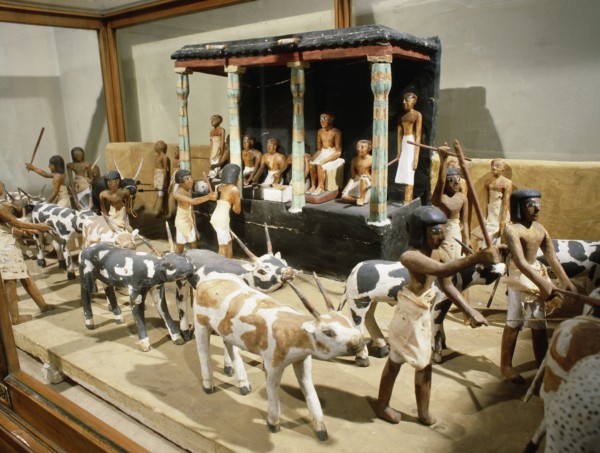Wooden model depicting the tomb owner Meketre and his son, assisted by scribes and herdsmen, inspecting and counting his livestock