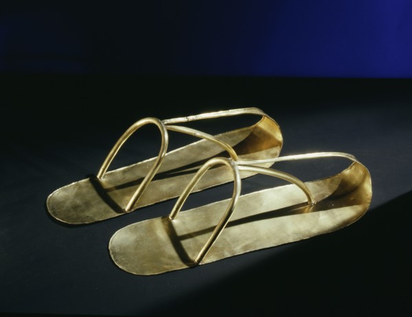 Gold sandals found on the mummified body of the king Shoshenq II