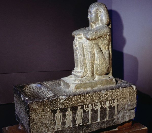 Block statue of Djedher, a fourth century official and sage, in the form of a temple guard