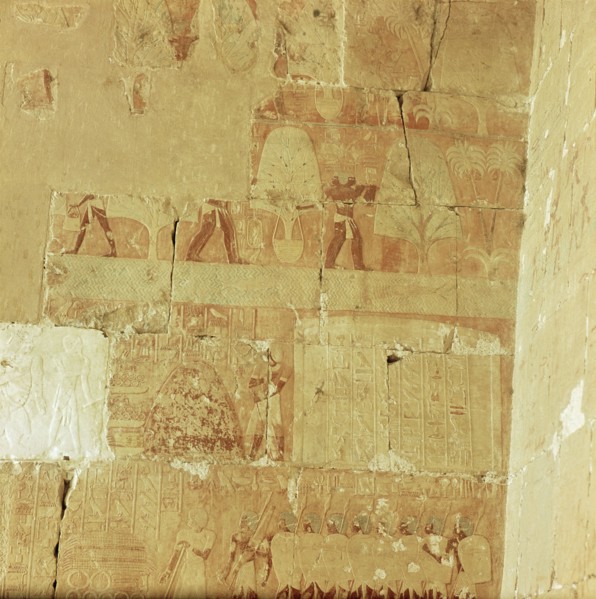 A relief from the temple of Queen Hatshepsut at Deir el Bahri depicting the maritime expedition which Hatshepsut sent via the Red Sea to Punt in c