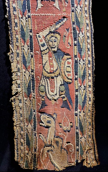 Detail of a Coptic textile, showing a knight, possibly St