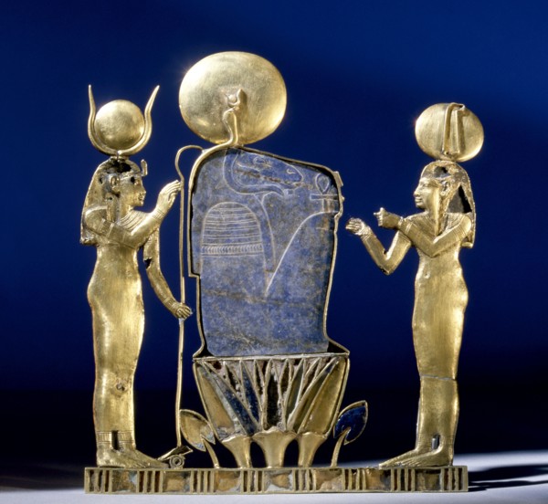 A pectoral depicting the birth of the sun from the burial of Queen Kama on Leontopolis mother of Osorkon III and possibly wife of Shoshenq IV