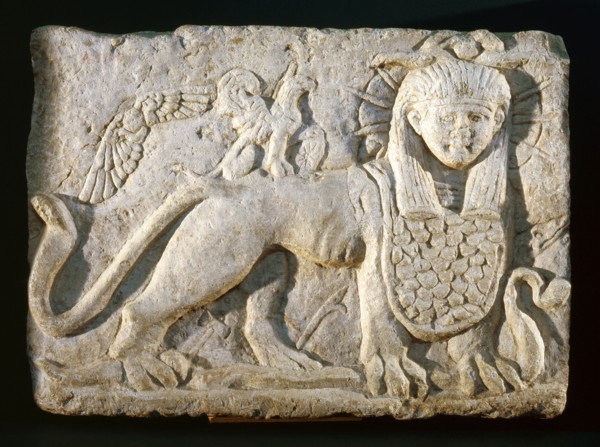 Relief of the lion god Tutu or in hellenized form Tithoes, son of the goddess Neith