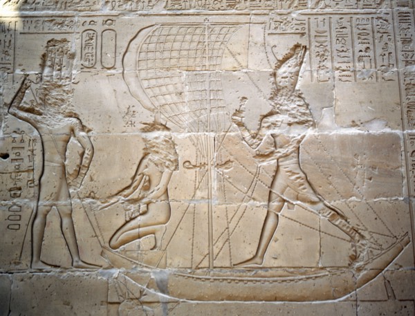 A relief at Edfu depicting the pharaoh in his sacred barque