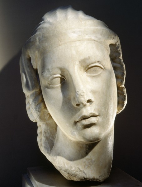 Sculpted head of a veiled woman