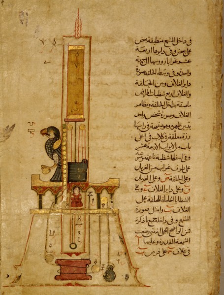 The clock of doors from the miniature Automata of al Jazirior the Book of Knowledge of Mechanical Devices