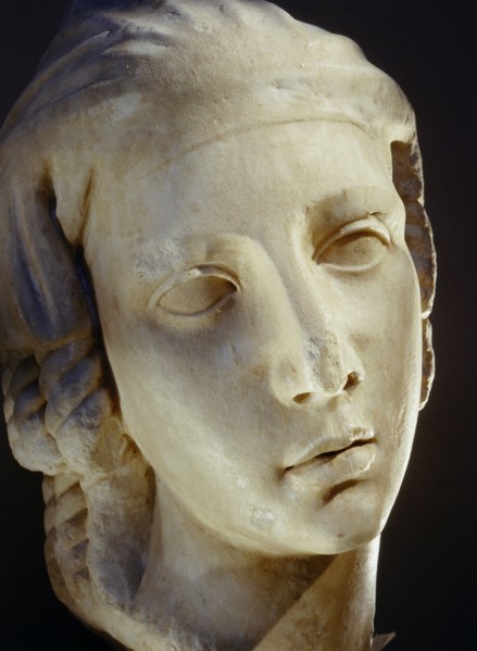 Sculpted head of a veiled woman