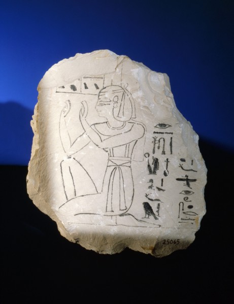 Sketch by the artist Nebnefer of a kneeling goddess, either Isis or Nepthys
