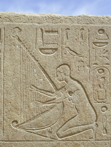 Detail of a relief depicting a musician, originally from the Red Chapel of Hatshepsut