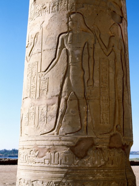 Detail from one of the pillars in the forecourt of Kom Ombo, the temple dedicated to the gods Sebek and Haroeris Horus the Elder