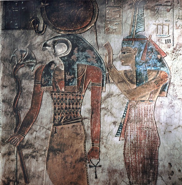 Painted relief showing Horus and Maat