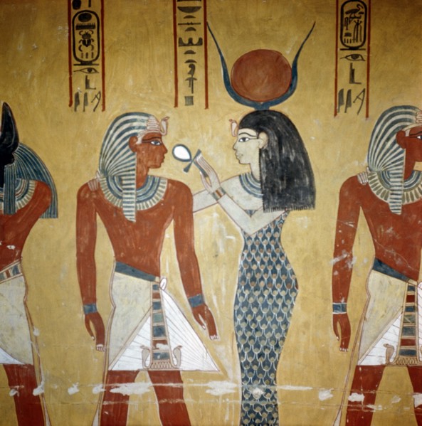 A detail of a wall painting in the tomb of Tuthmosis 1V