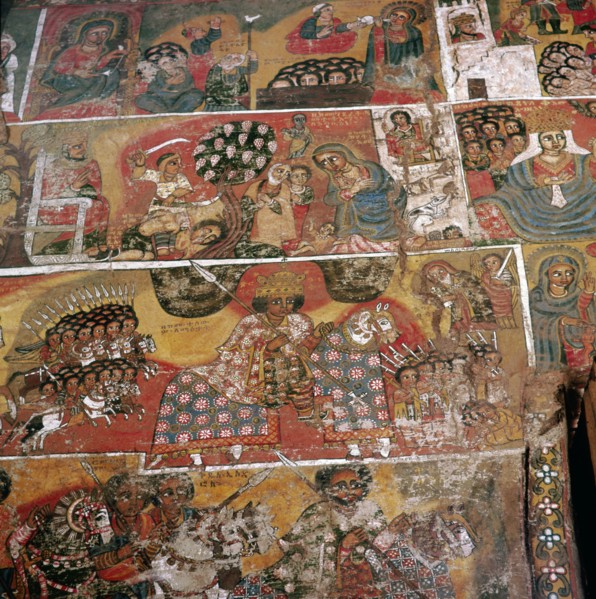 Painted walls at the church of Debra Berhan, Gondar