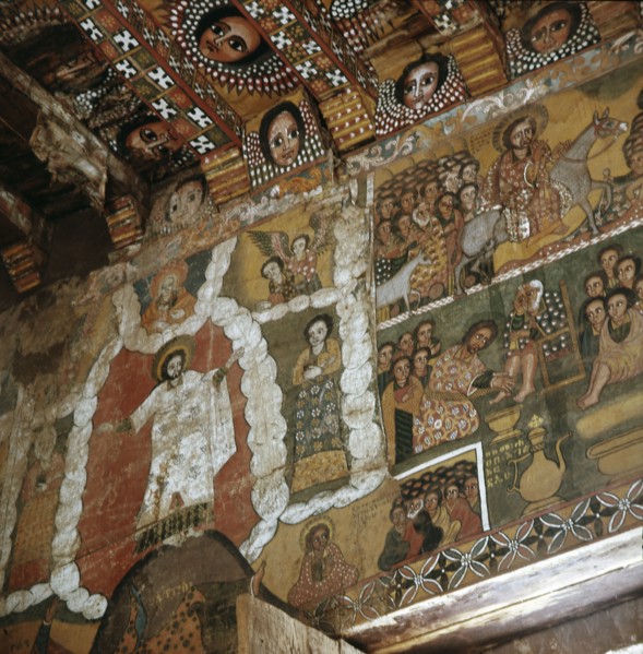 Painted walls at the church of Debra Berhan, Gondar