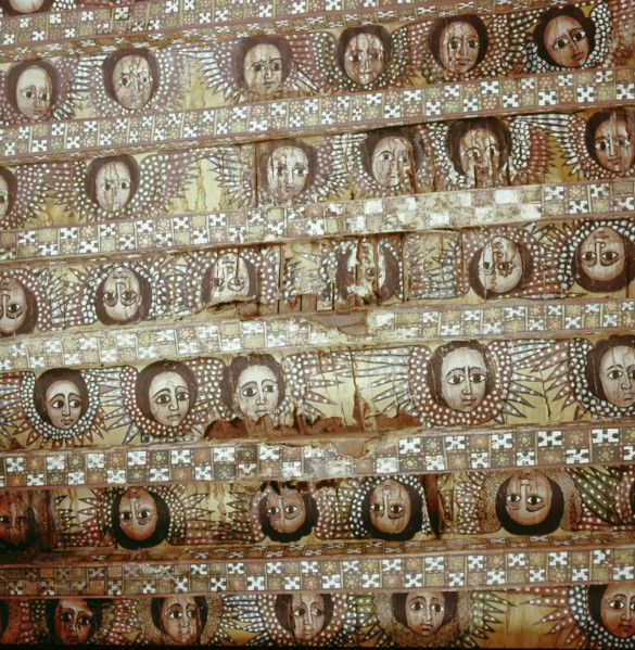 Painted ceiling at the church of Debra Berhan, Gondar