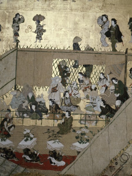 A screen depicting the popular festivities that took place at Shijo gawa, Kyoto
