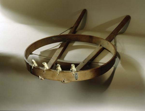 Float rack used on a kayak to keep harpoons, spears, floats and lines in place