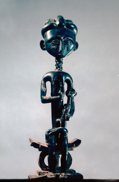 This figure showing a mother seated on a typical Akan stool, nursing her baby, acknowledges the nurturing power of women