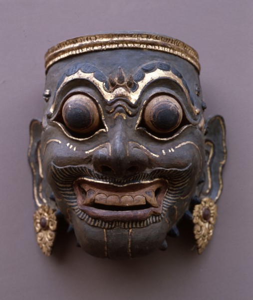 A Royal mask of the strong and coarse type, used in court wayang wong performances of the Hindu epics, especially the Ramayana