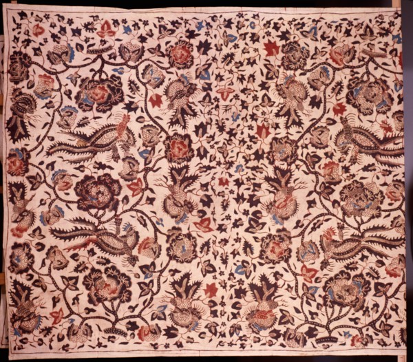 A batik sarong with alas alasan design incorporating flowers and birds
