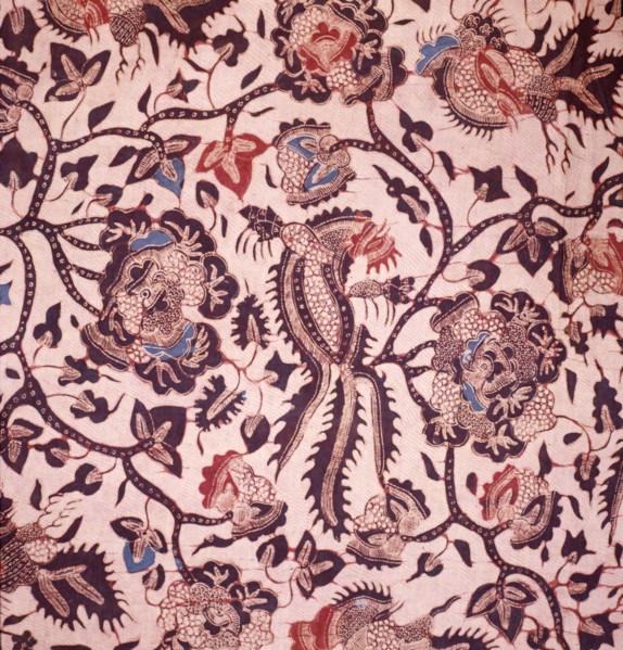 A batik sarong with alas alasan design incorporating flowers and birds