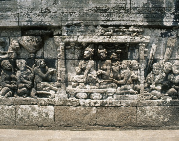 The reliefs on the terraces of Borobudur depict scenes from the life of the Buddha