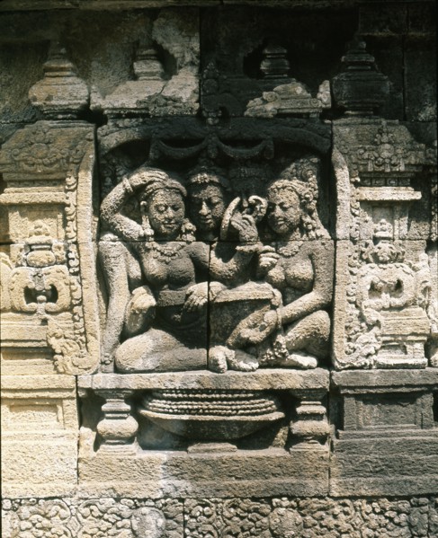 The reliefs on the terraces of Borobudur depict scenes from the life of the Buddha