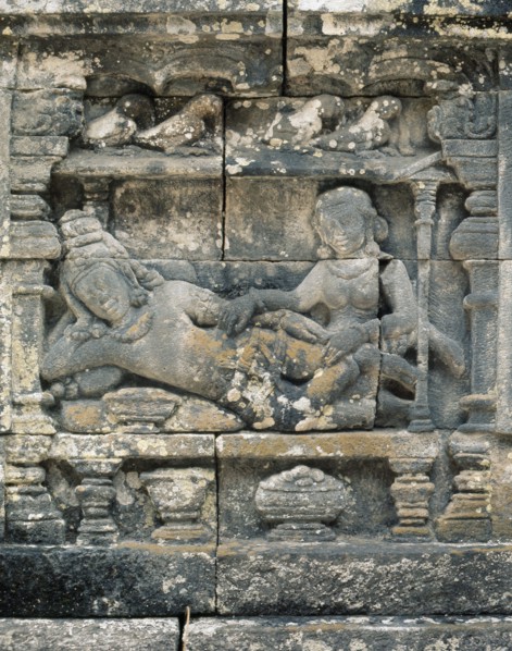 The reliefs on the terraces of Borobudur depict scenes from the life of the Buddha