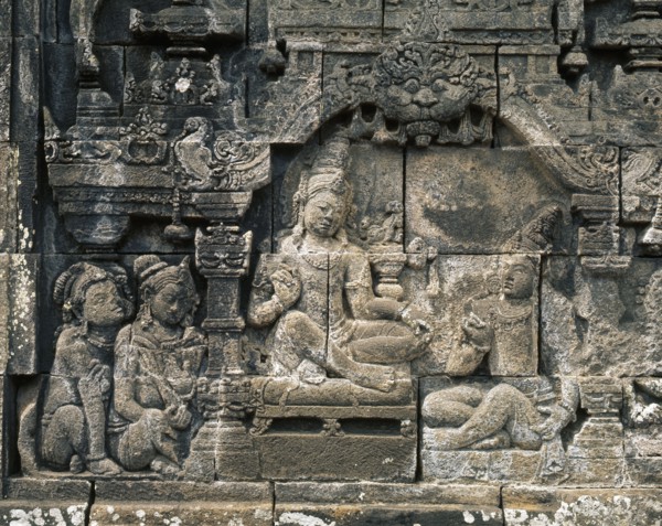 The reliefs on the terraces of Borobudur depict scenes from the life of the Buddha