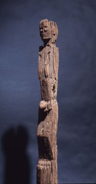 This figurative carving may be a bogy, serving as a site for a village guardian spirit, deterring strangers and enemies