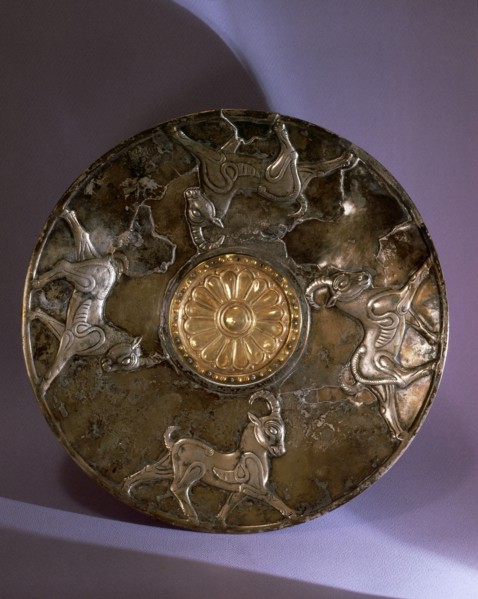 A bowl with a circular design incorporating the figures of ibexes