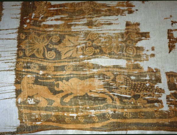 Textile fragment with depiction of an animal hunt