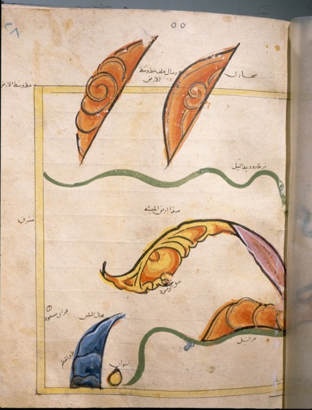 Map of Egypt by the Muslim cartographer al Idrisi, showing the Nile, the desert and dunes