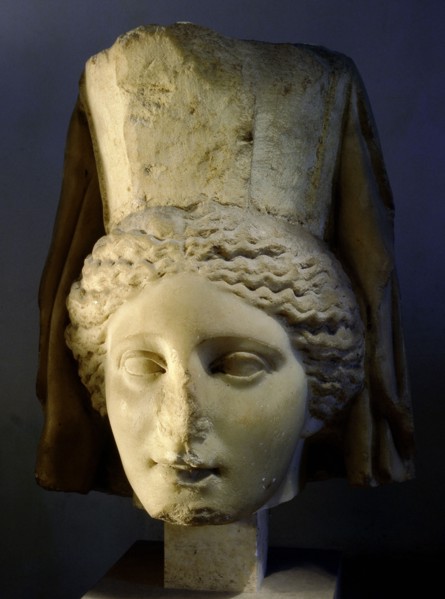 The head of the mother goddess Cybele whose worship was imported to Rome from Phrygia in Asia Minor in the second century BC