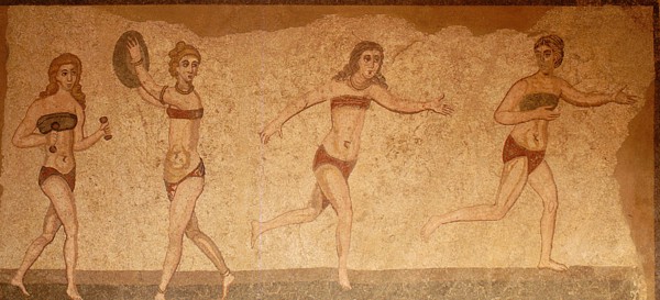 Detail of the Ten Girls Mosaic depicting women athletes
