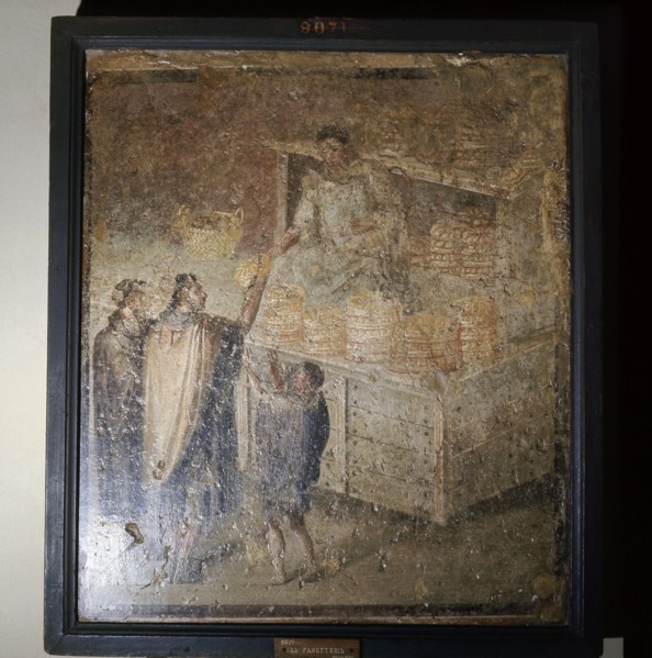 Painting: An official of Pompeii seeking popularity by making a free distribution of loaves