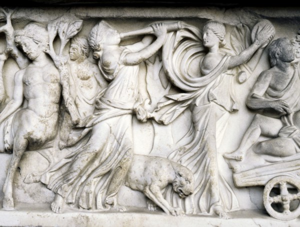 Sarcophagus lavishly decorated with depiction of Dionysiac Procession