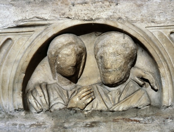 An unfinished relief on a sarcophagus from S