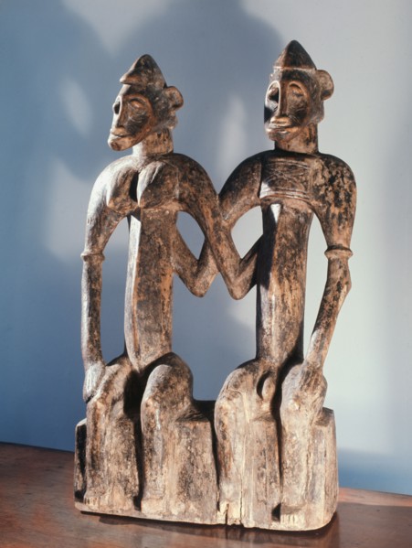 An unusual single carving depicting a primordial couple, founders of a Senufo lineage