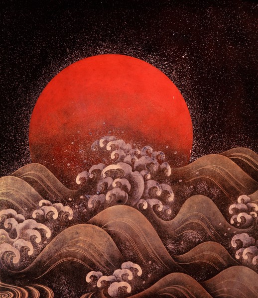 Lacquer screen with sun and sea design (detail)
