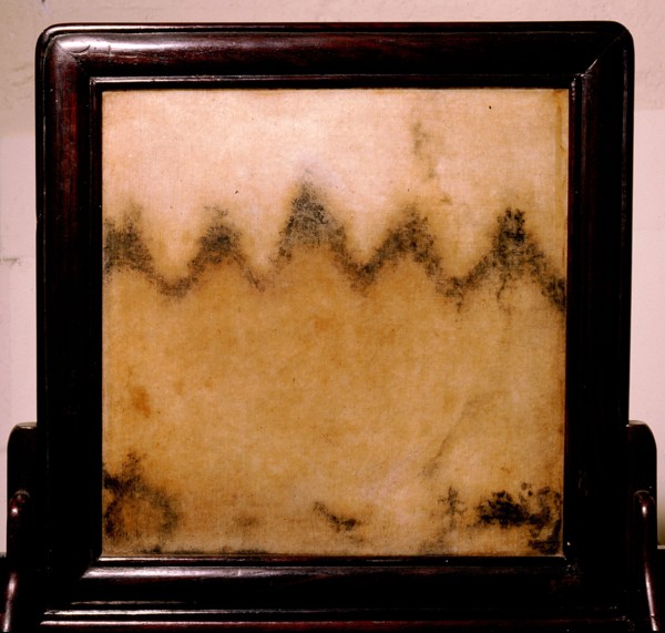 A dreamstone (lart trouve) table screen, with depiction of the five sacred mountains