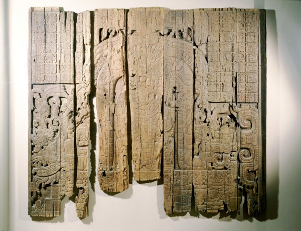 Low relief carved wood lintel from Temple IV at Tikal, collected in 1877 by the explorer Gustav Bernoulli