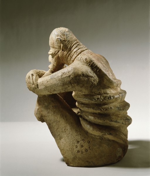 A terracotta figure of a man excavated from a tumulus in the Djenne/Mopti area between the Niger and Bani Rivers