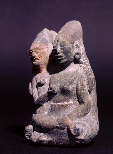 Two figures, an old man and a young woman, possibly representing the sun and the moon