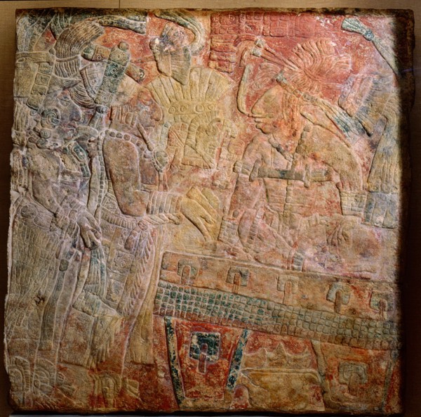 Lintel decorated in relief with an enthroned ruler