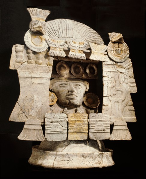 Brazier with a model of a temple and a mask of a god in the interior