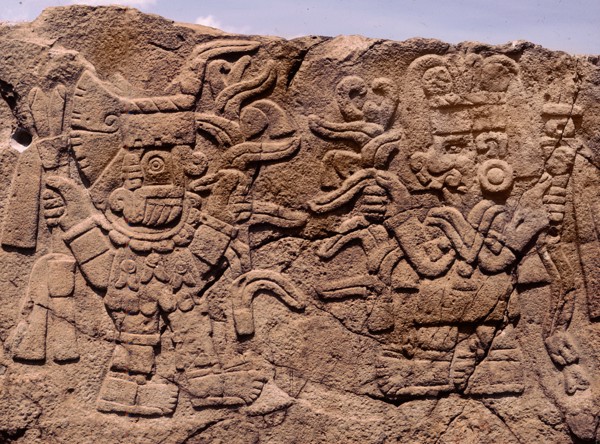 Relief showing Tlaloc, the rain god bringing blessings to the maize goddess