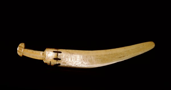 Snow knife made from three pieces of ivory lashed with sinew
